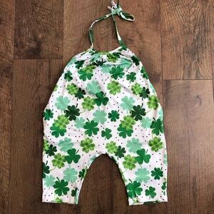Toddler St. Patrick Day Jumpsuit Backless Shamrock Harem Style Halter Strap 2T